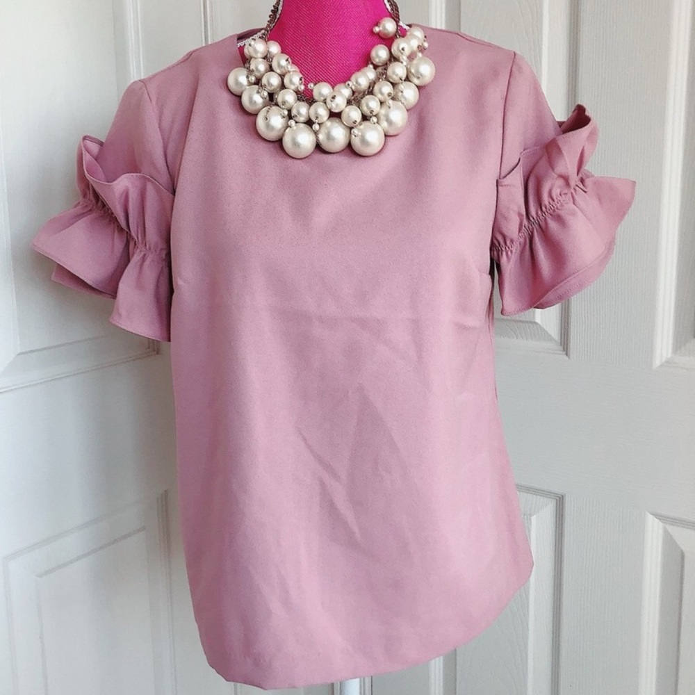 BANANA REPUBLIC Blush Pink Ruffle Blouse Top Size M P EUC